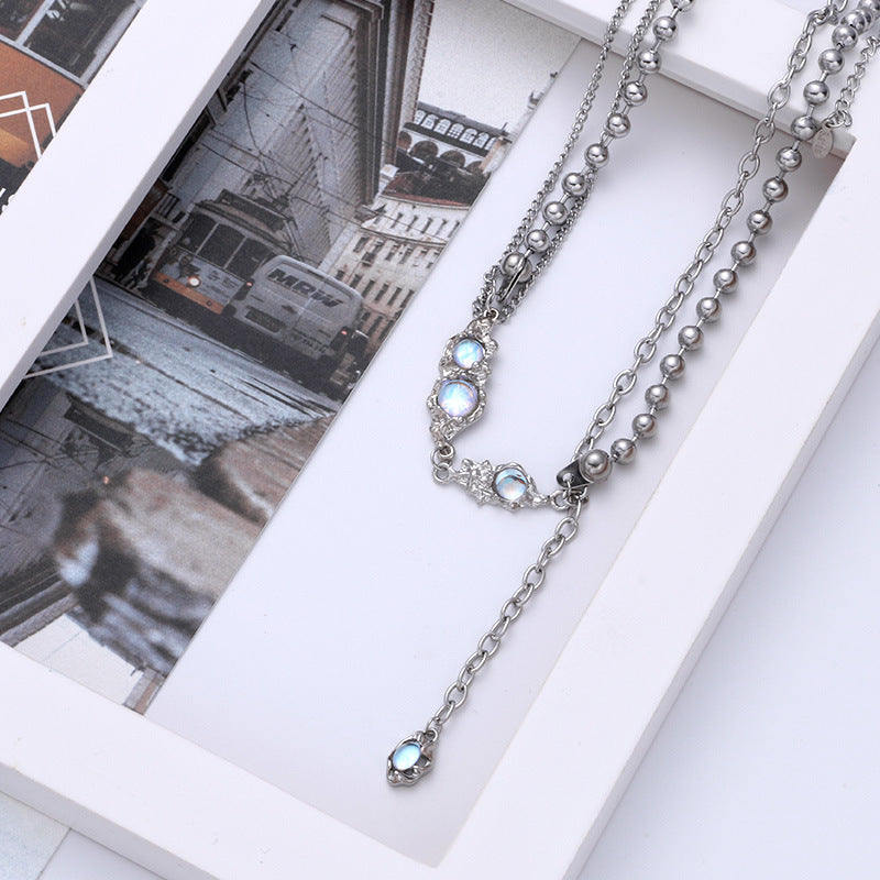 Moonlight series original design silver necklace light luxury small number Moonlight stone clavicle chain titanium steel accessories temperament
