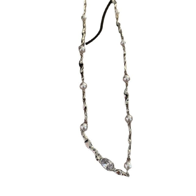 French Elegant Silver Pearl Zircon Necklace Women's Irregular Light Luxury Minority Premium Accessories Exquisite Clavicle Chain