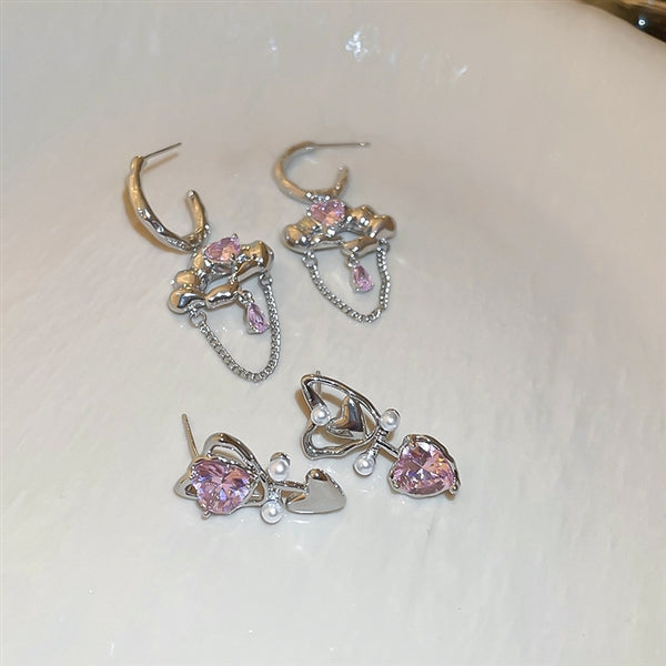 Silver Needle Irregular Pleated Zircon Cloud Earrings Cool in ins Small Popular New Earrings Fringe Earrings