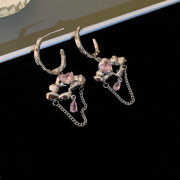 Silver Needle Irregular Pleated Zircon Cloud Earrings Cool in ins Small Popular New Earrings Fringe Earrings