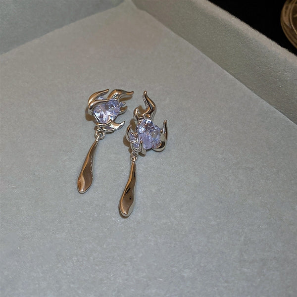 Silver Needle Zircon Love Flame Earrings South Korea Cool Style Earrings Personality Design Earrings Temperament Versatile Earrings Female