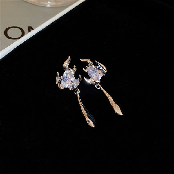 Silver Needle Zircon Love Flame Earrings South Korea Cool Style Earrings Personality Design Earrings Temperament Versatile Earrings Female