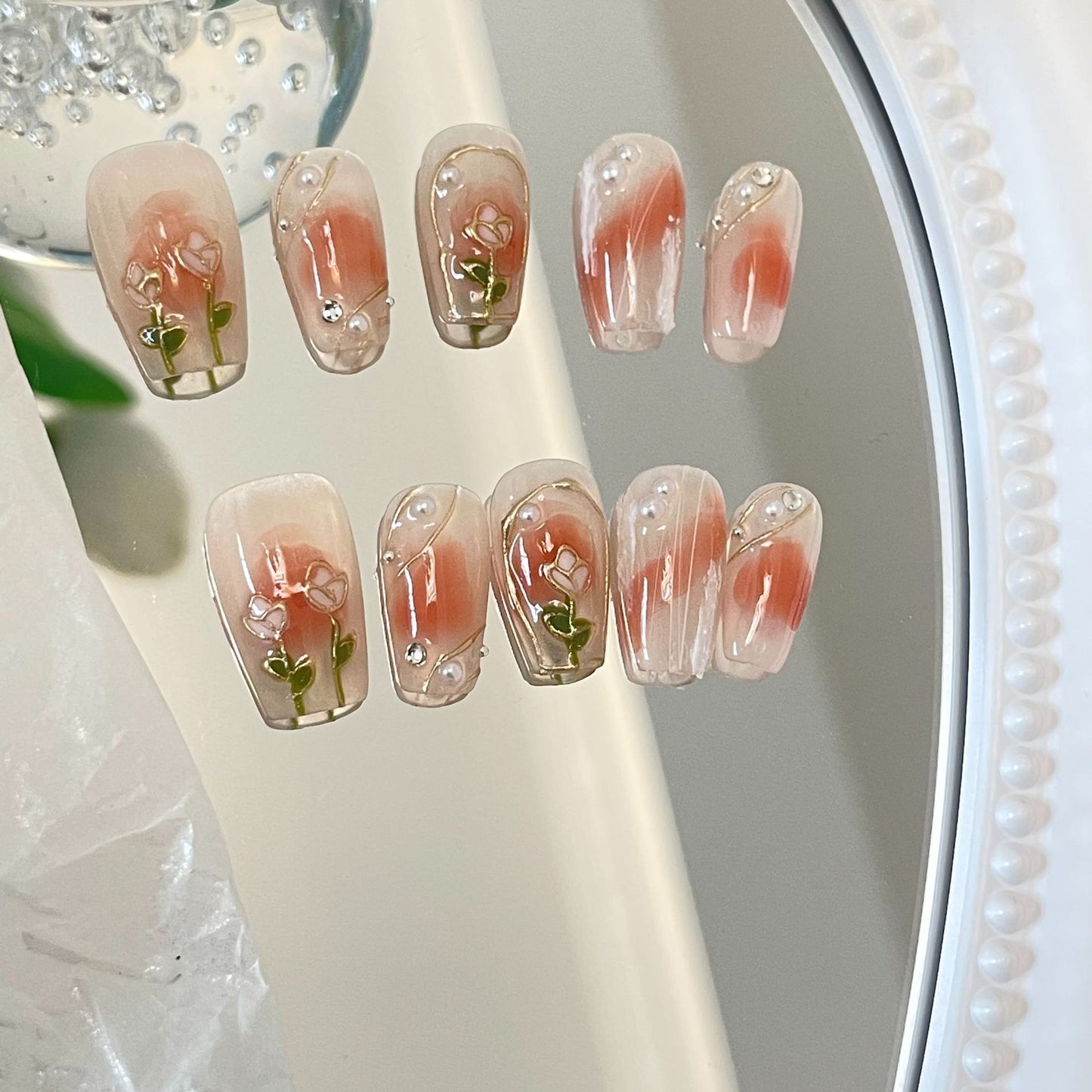 Wearing nail by hand, halo dyed tulip, small flower, super temperament, gentle wind, maternity school, detachable