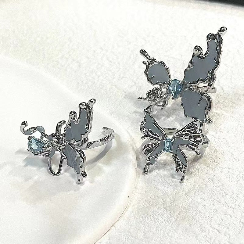 Haze blue butterfly snake ring zirconia niche design French open ring
