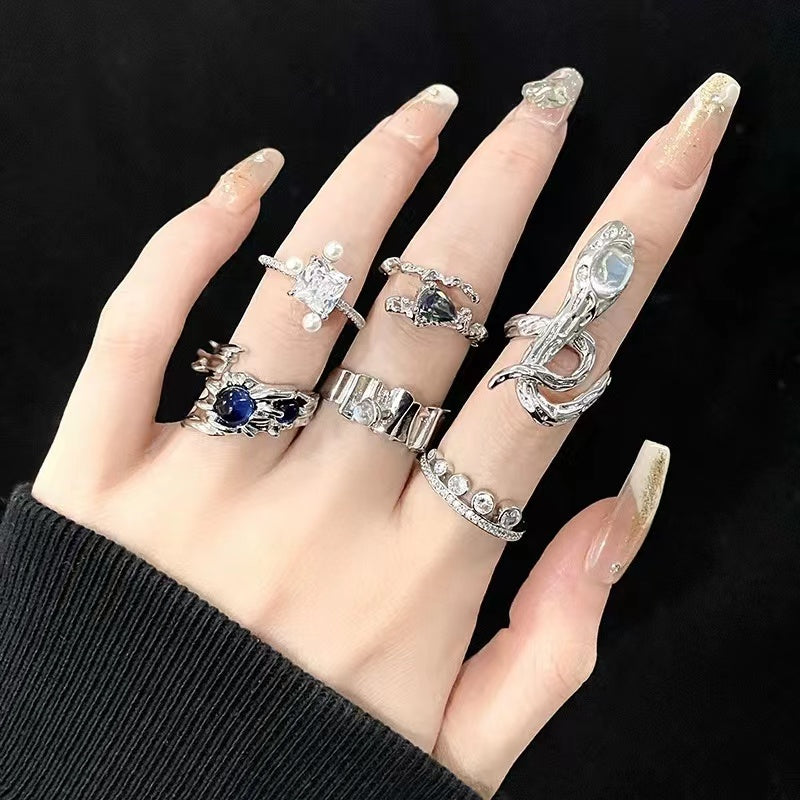 Niche design sense ins dark style gemstone personality hip cool ring