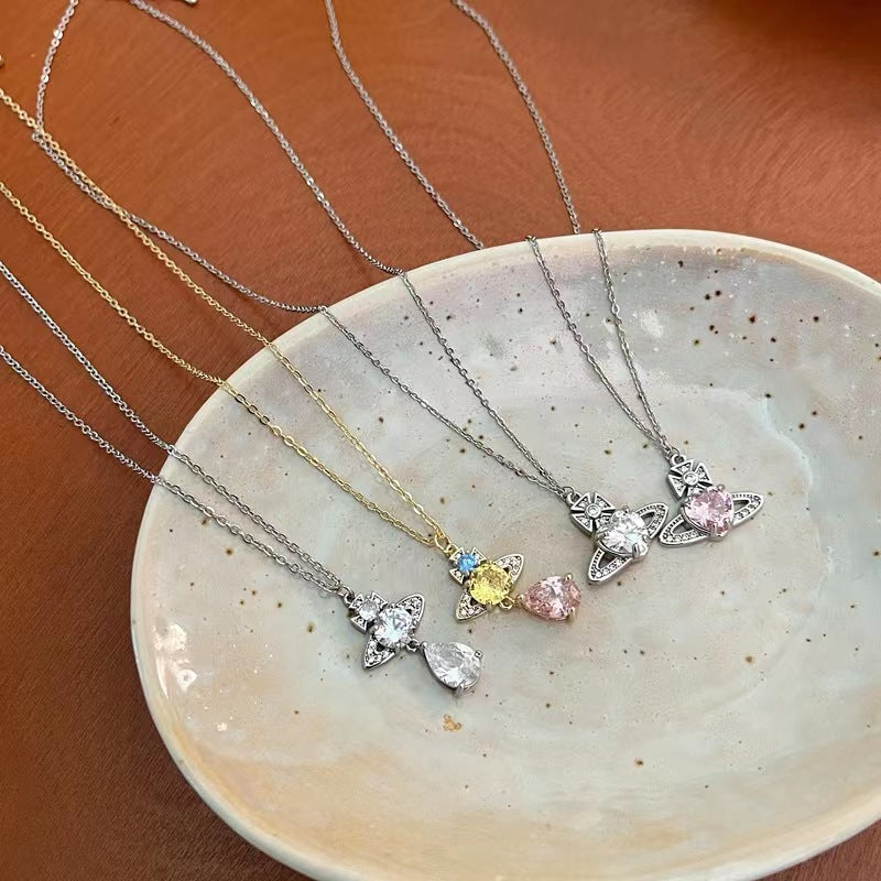 Fashion commuter senior sense of simplicity hair accessories Saturn planet light luxury zirconia necklace