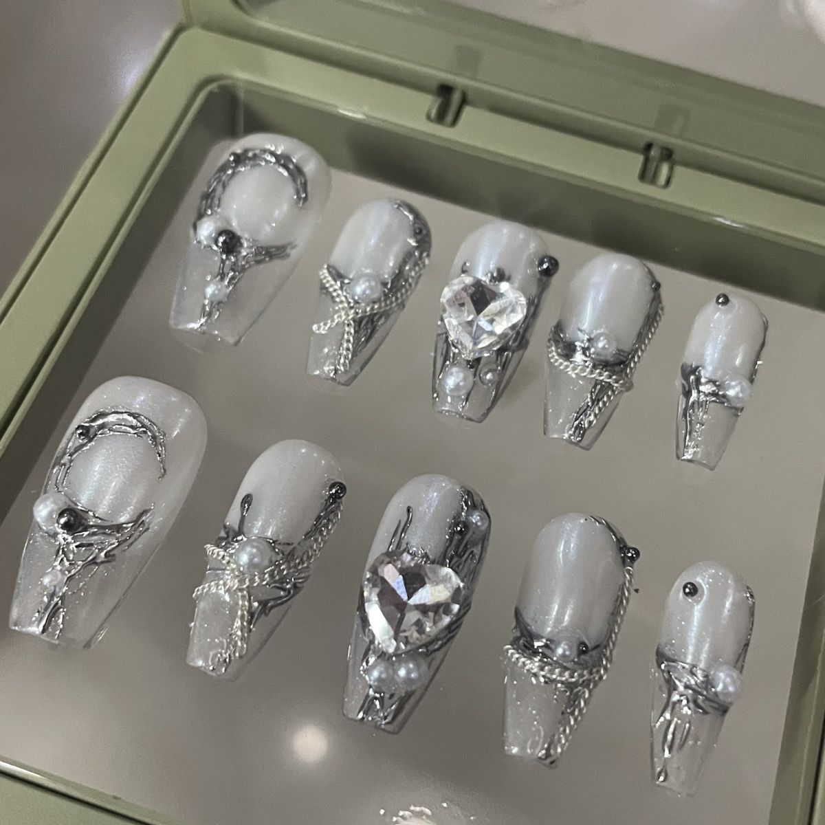 Clear cold white moonlight handmade nail beads heavy industry advanced love nails
