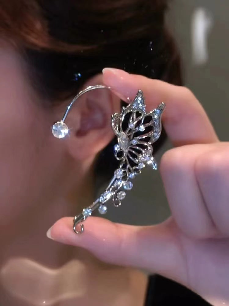 The new super fairy butterfly elf ear hangings light luxury niche design sense ear clips Sen system personality fashion