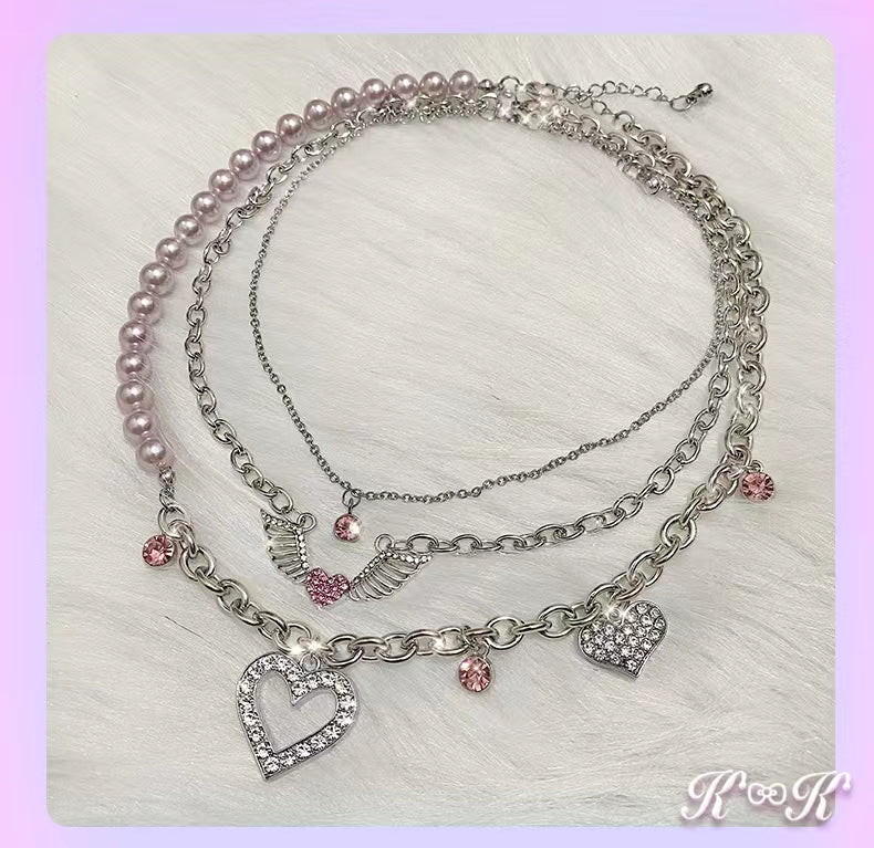 Stacked pink love pearl necklace