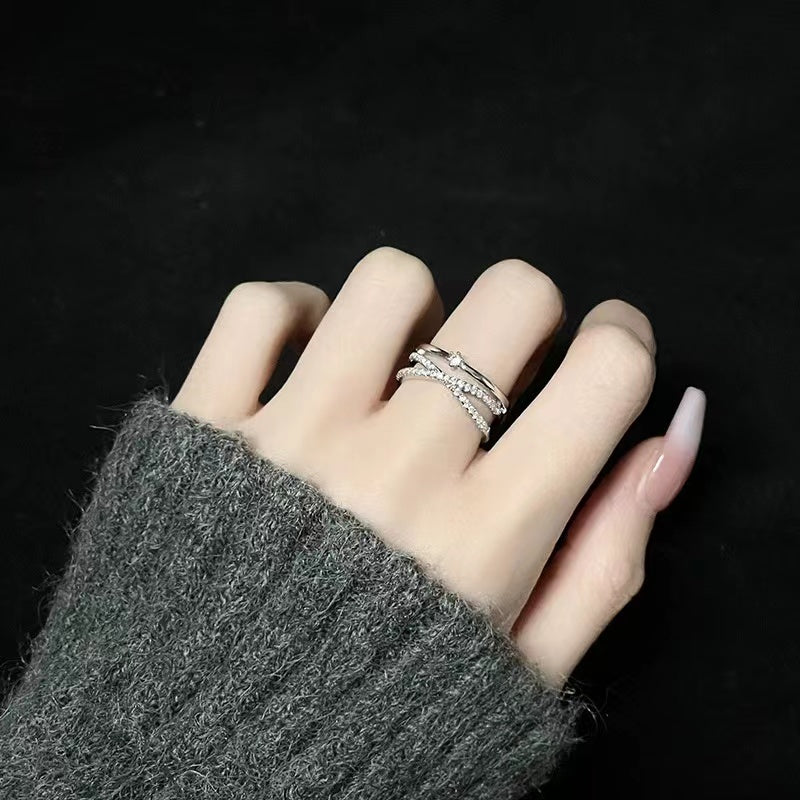 Niche design sense irregular set diamond zircon simple ins cold wind senior light luxury index finger ring female