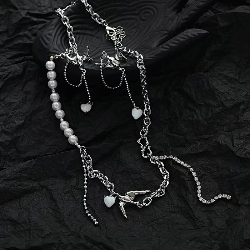 Pearl Australia treasure necklace female ins sweet cool wind dove shape love opal stone personality senior sense of locking chain tide