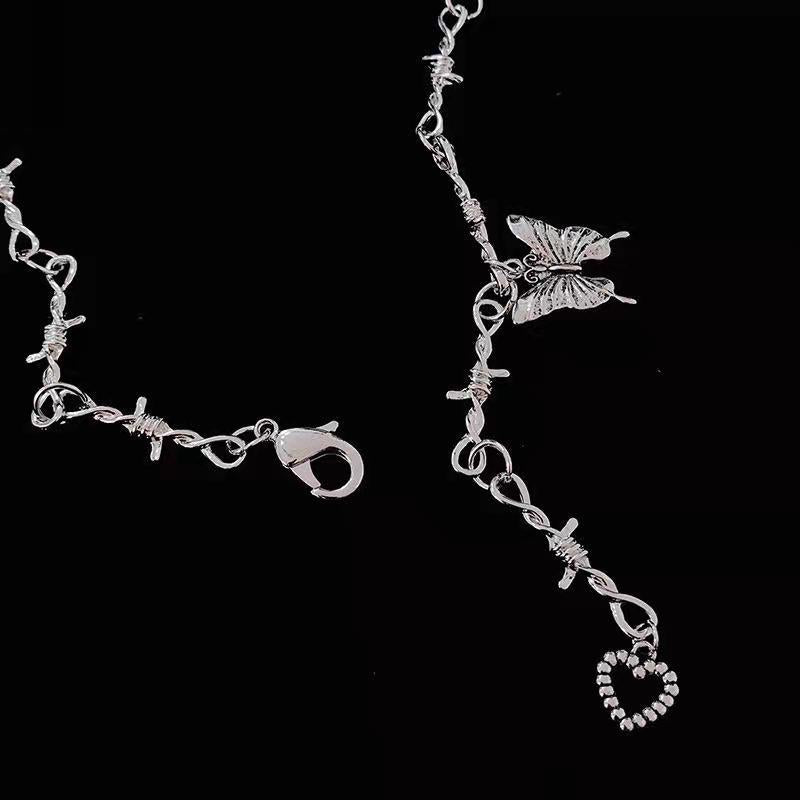 Grey thorn butterfly love pendant necklace