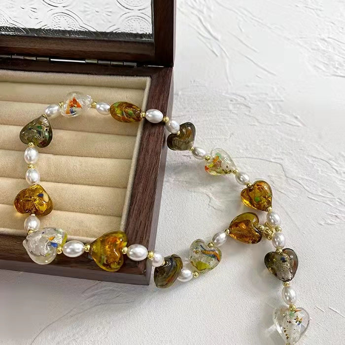 Vintage love pearl heart-shaped super fairy necklace