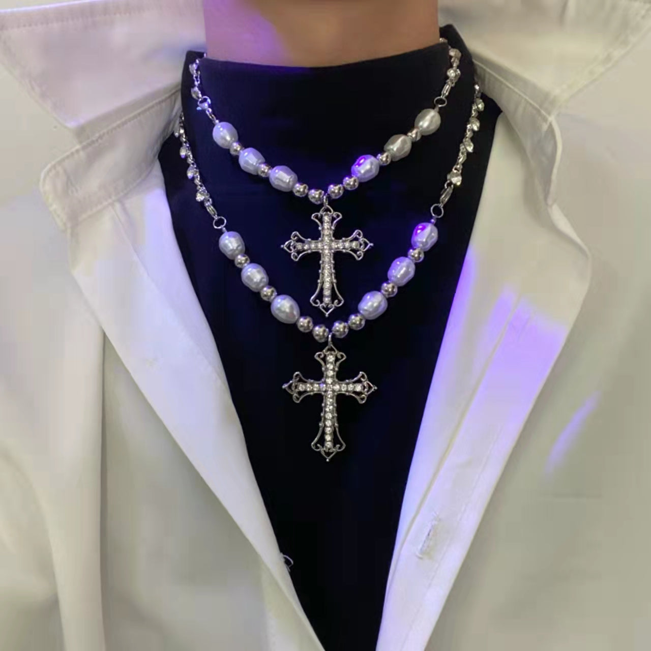 Cross pearl sweet cool hot girl necklace