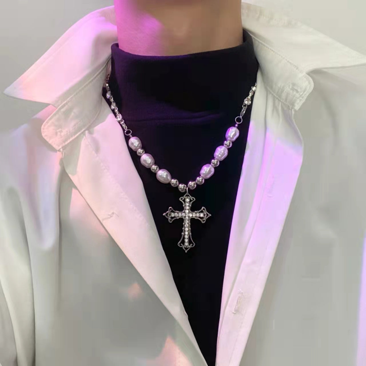 Cross pearl sweet cool hot girl necklace