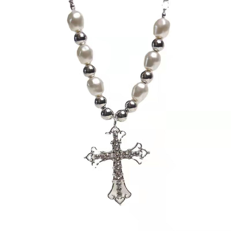 Cross pearl sweet cool hot girl necklace