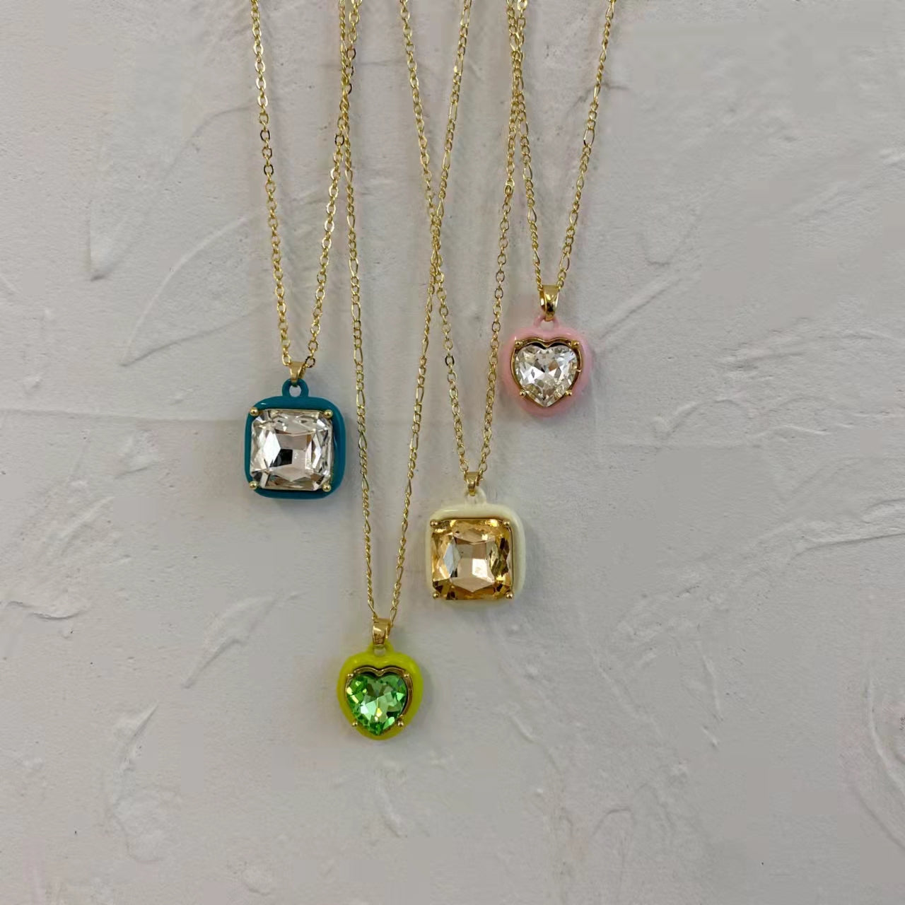 Rhinestone love square necklace