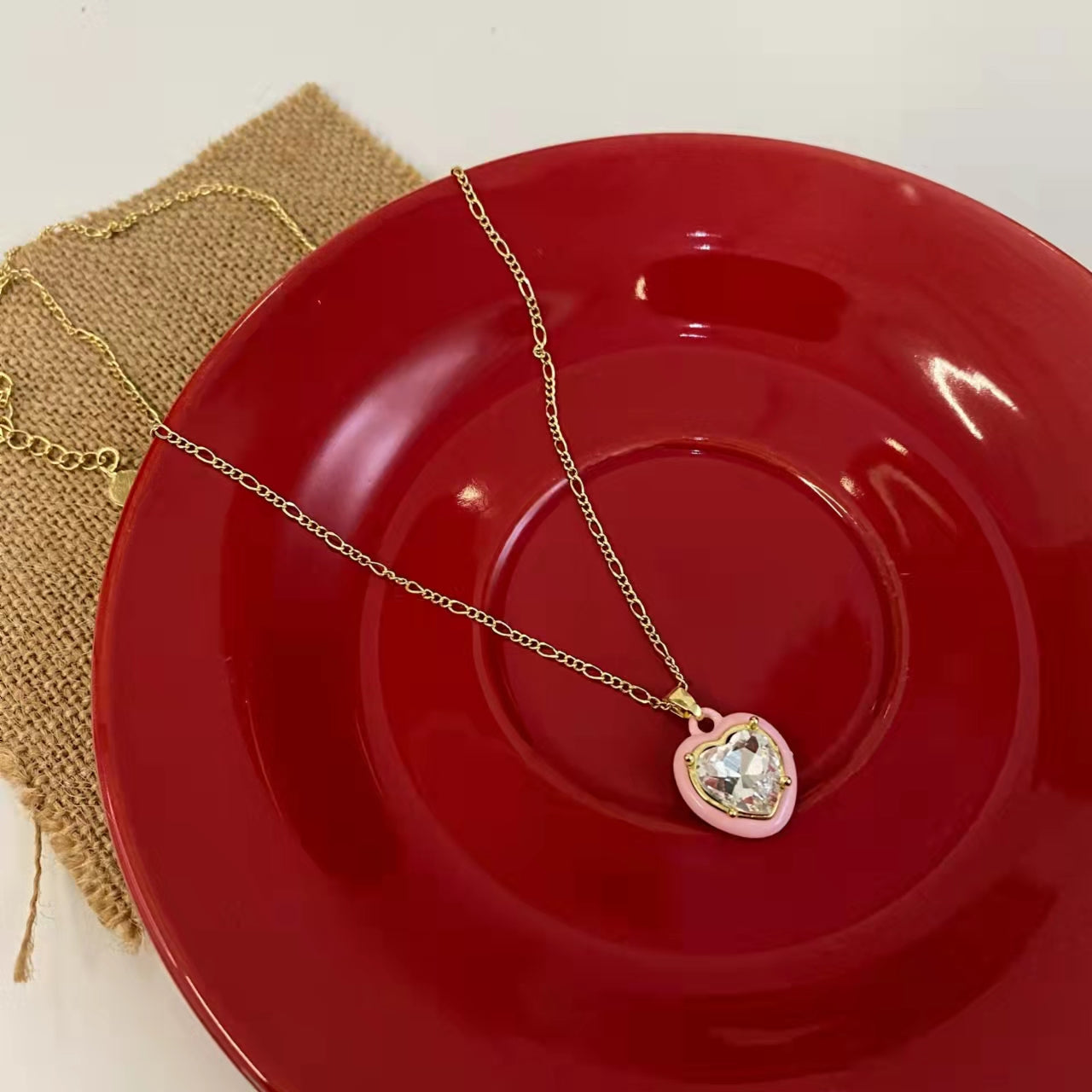 Rhinestone love square necklace