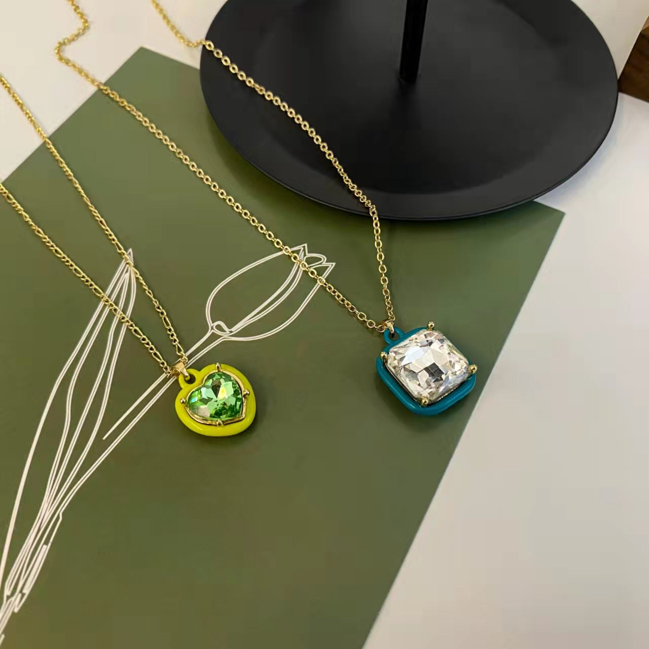 Rhinestone love square necklace