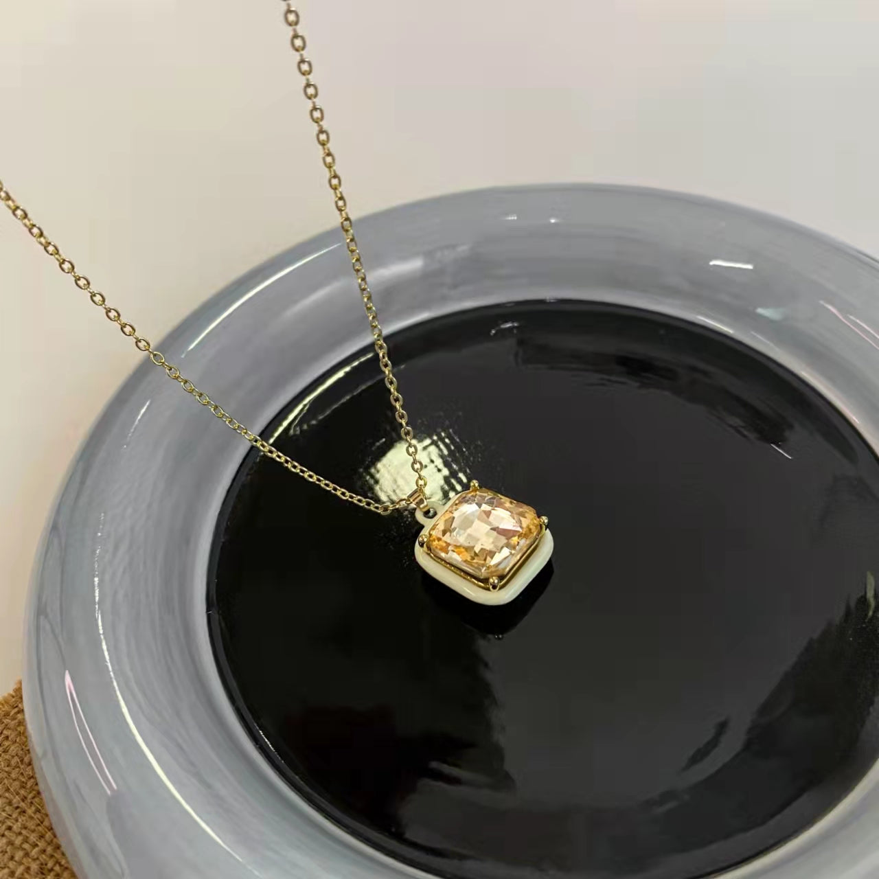 Rhinestone love square necklace