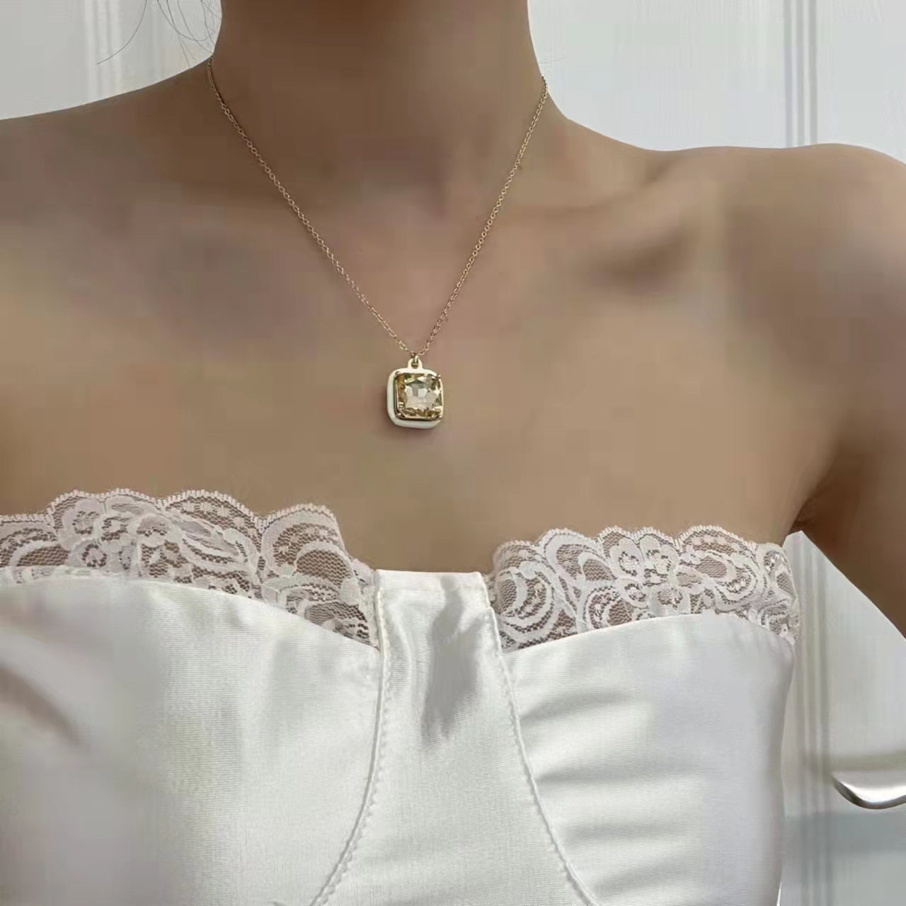 Rhinestone love square necklace