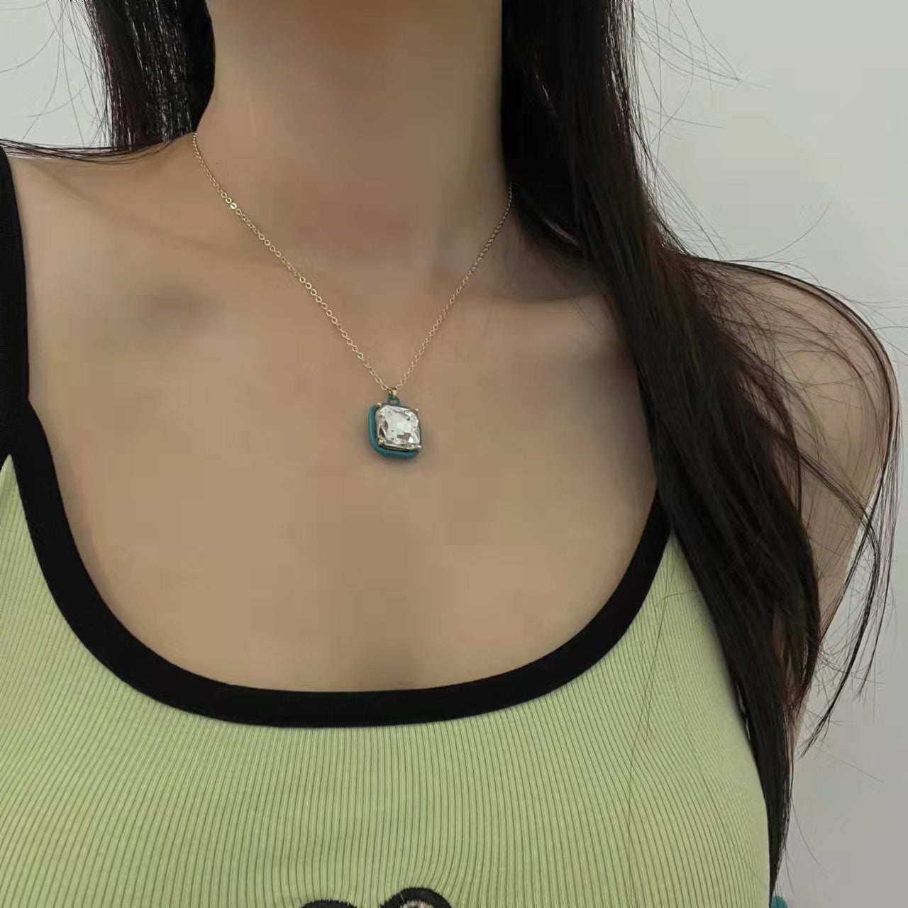 Rhinestone love square necklace