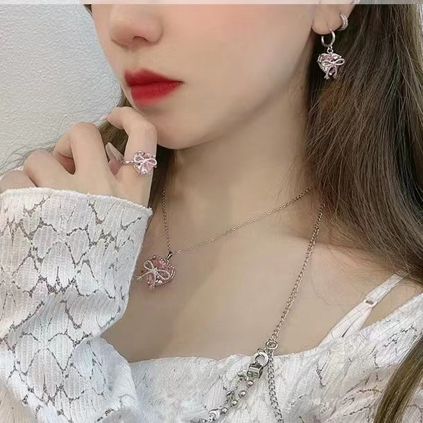 Princess style pink diamond love gemstone series 18k gold plated necklace