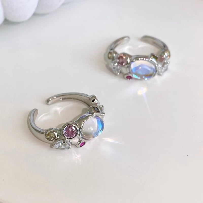 Opal moonstone fancy zircon pink diamond ring