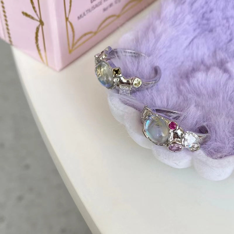 Opal moonstone fancy zircon pink diamond ring