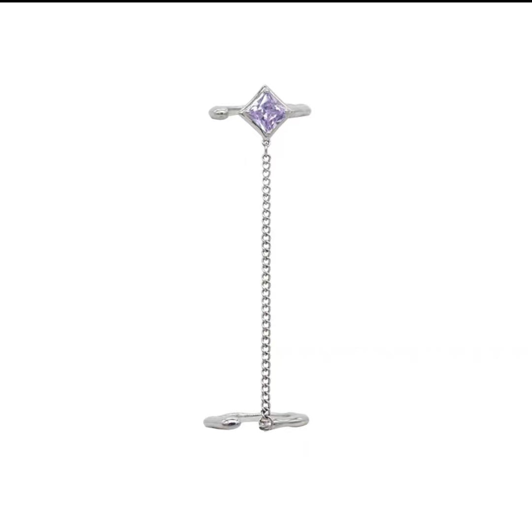 Purple diamond chain tassel ring with light luxury and high quality