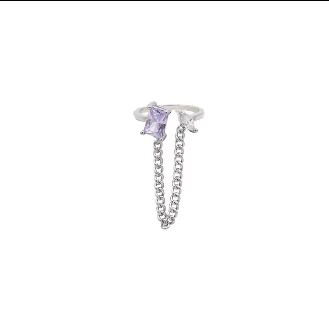 Purple diamond chain tassel ring with light luxury and high quality
