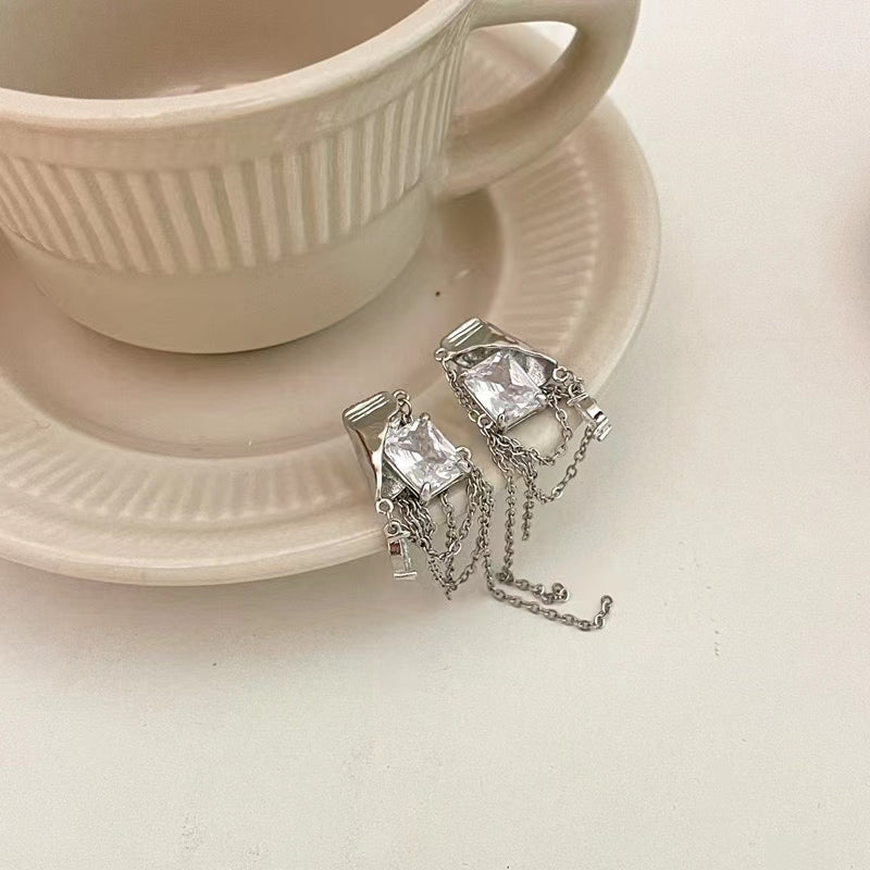 Cube sugar chain tassel Zircon Earrings