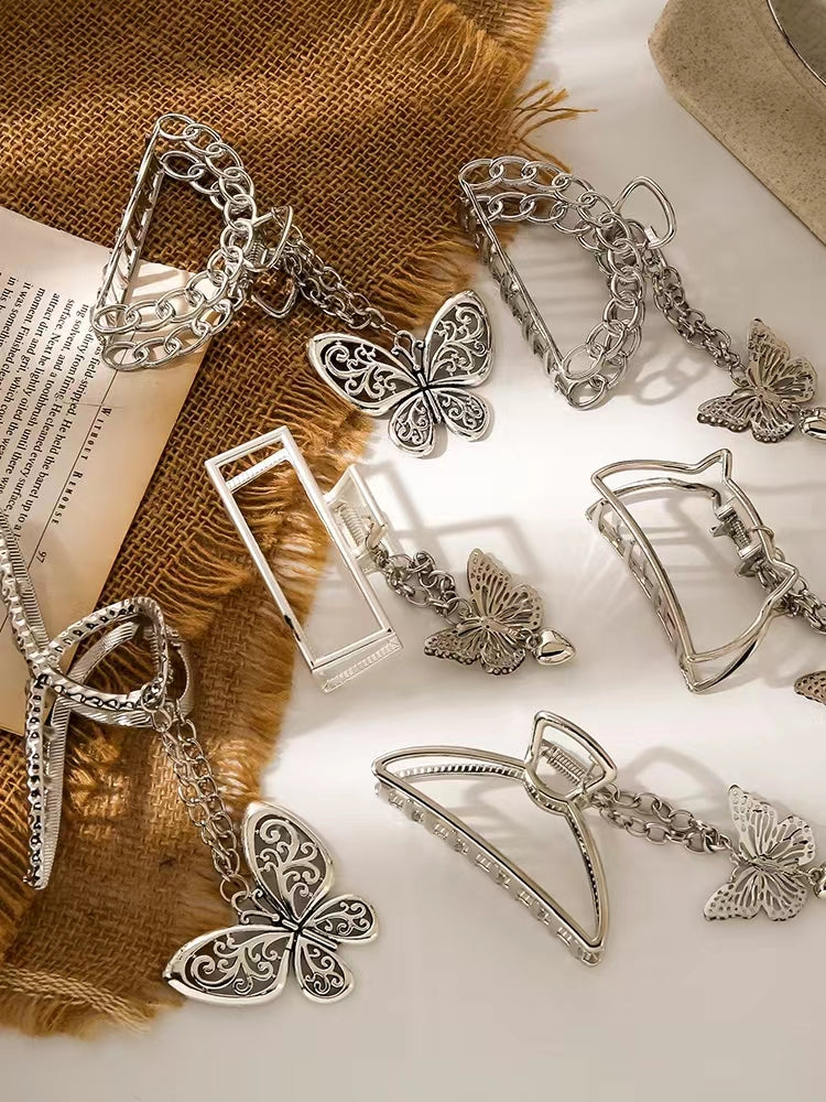 Super fairy romantic Butterfly Love Pendant clip sweet maiden temperament hair clip tassel hairpin plate hair ornament shark clip