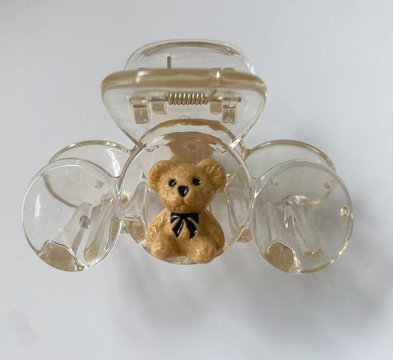 "Little bear champagne clip" transparent cute girl back head clip hair clip shark clip