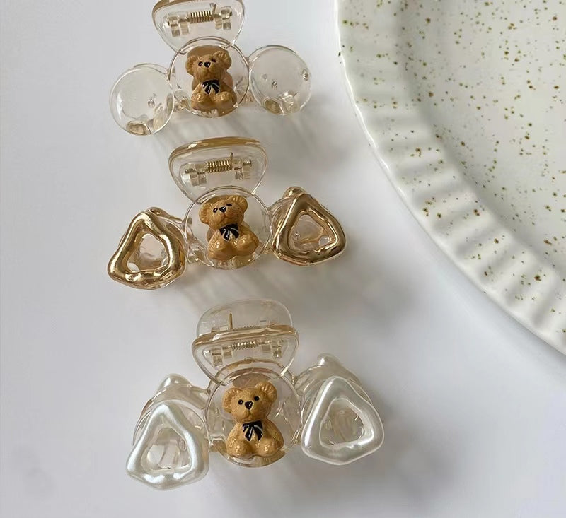 "Little bear champagne clip" transparent cute girl back head clip hair clip shark clip