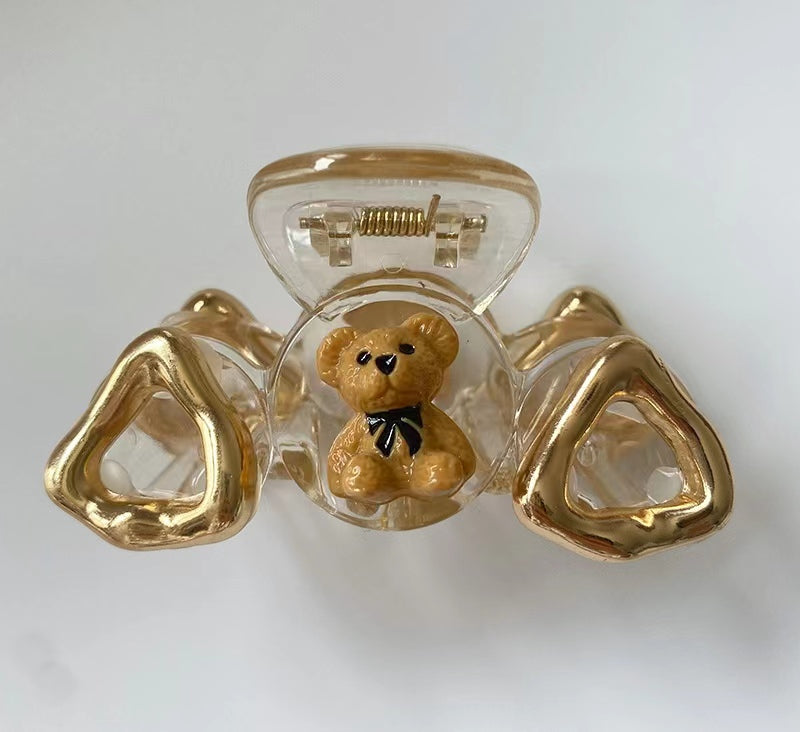 "Little bear champagne clip" transparent cute girl back head clip hair clip shark clip