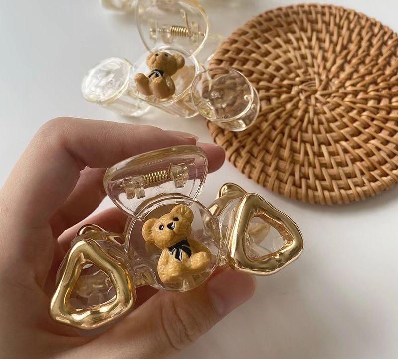 "Little bear champagne clip" transparent cute girl back head clip hair clip shark clip