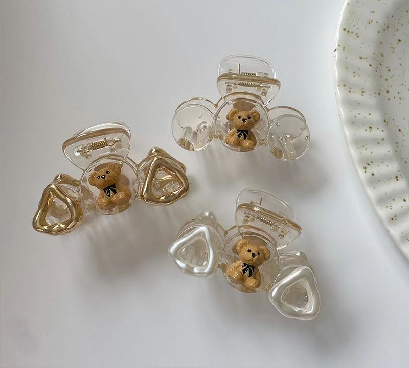 "Little bear champagne clip" transparent cute girl back head clip hair clip shark clip