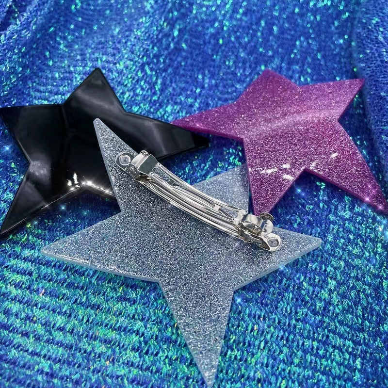 A big star hairpin, cool girl, irregular five pointed star, small face, bangs, multi-purpose spring clip