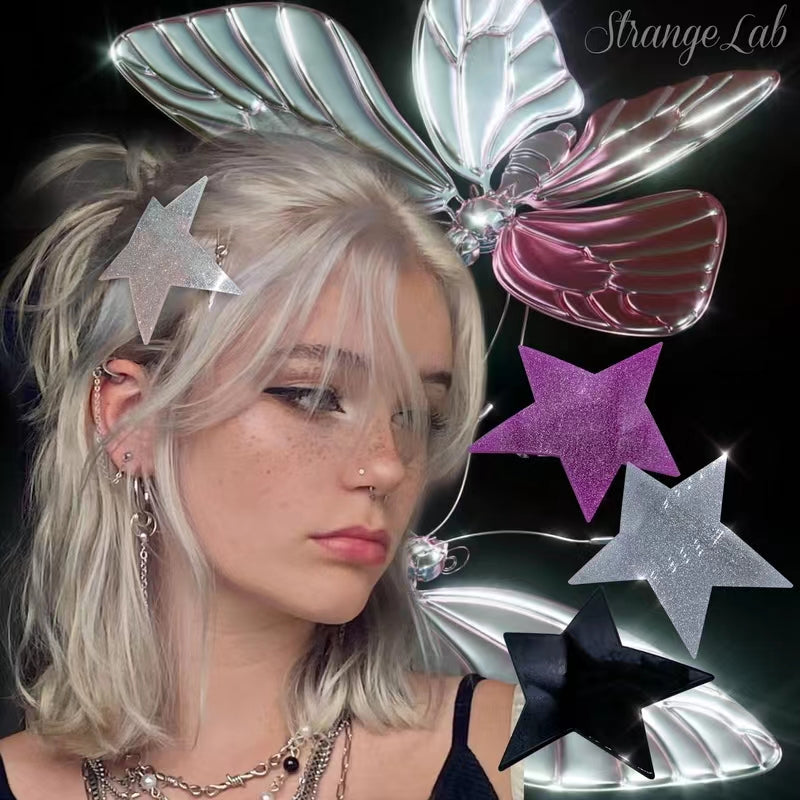 A big star hairpin, cool girl, irregular five pointed star, small face, bangs, multi-purpose spring clip
