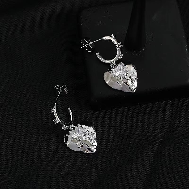 Love earrings female ins personality Netflix same paragraph sweet cool metal silver zirconia earrings Korean senior sense earrings