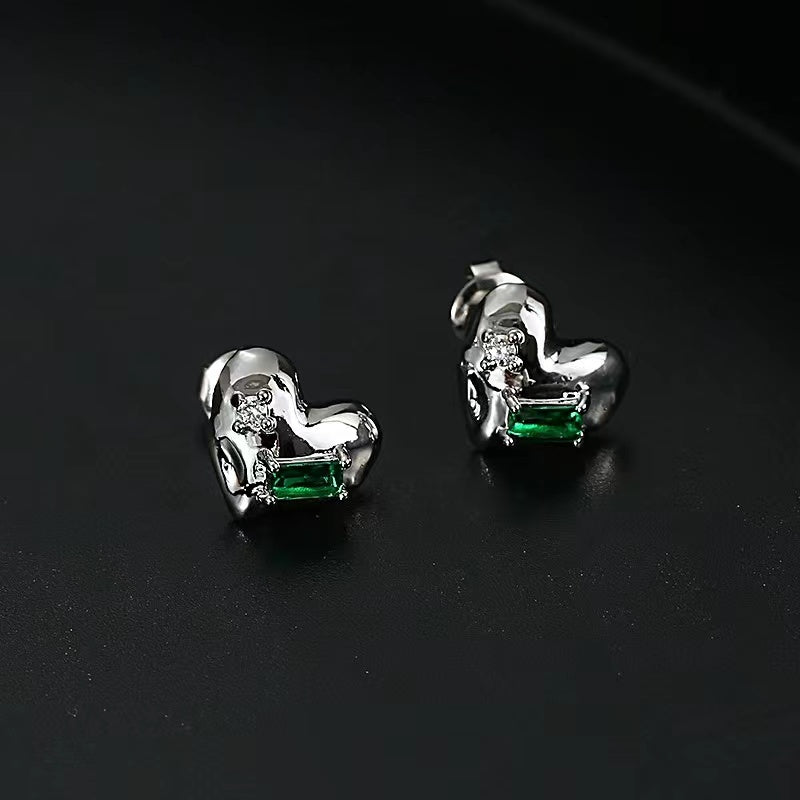 Senior sense earrings female ins cold wind personality trend love green zirconia earrings fashion design sense earrings