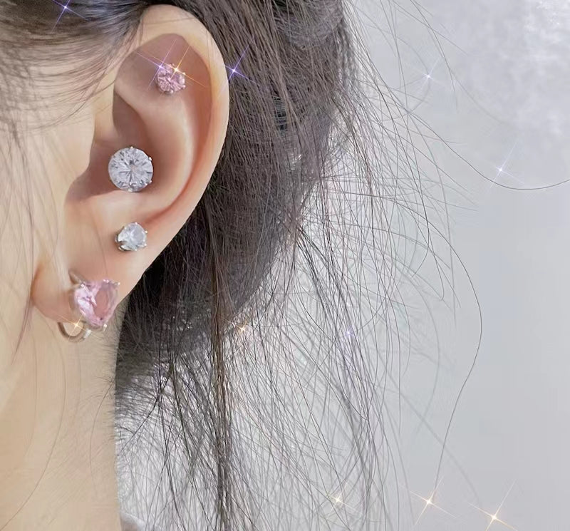 One piece ear buckle without ear hole, ear ring, love zircon pink, small and exquisite design, mosquito repellent incense tray, ear clip, female