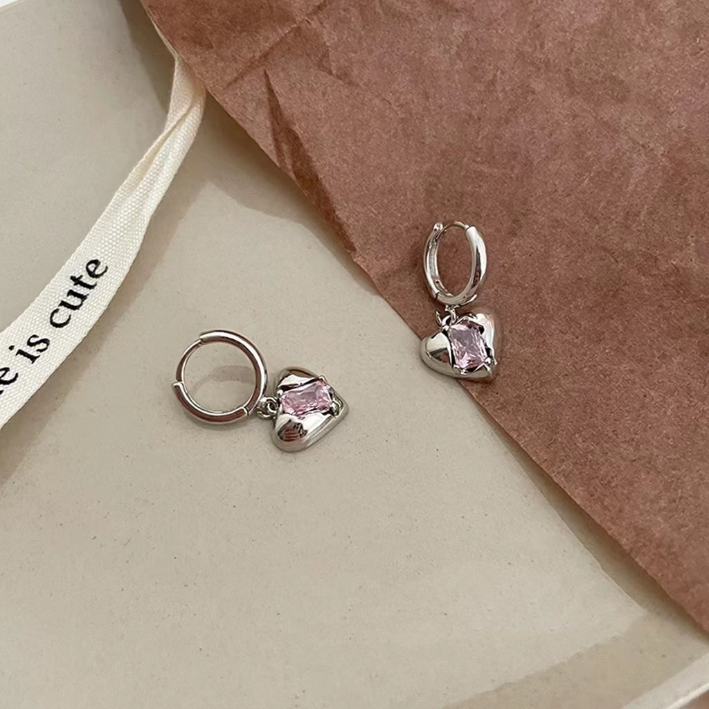 Pink diamond love earrings, female summer earrings, niche high-quality Earrings