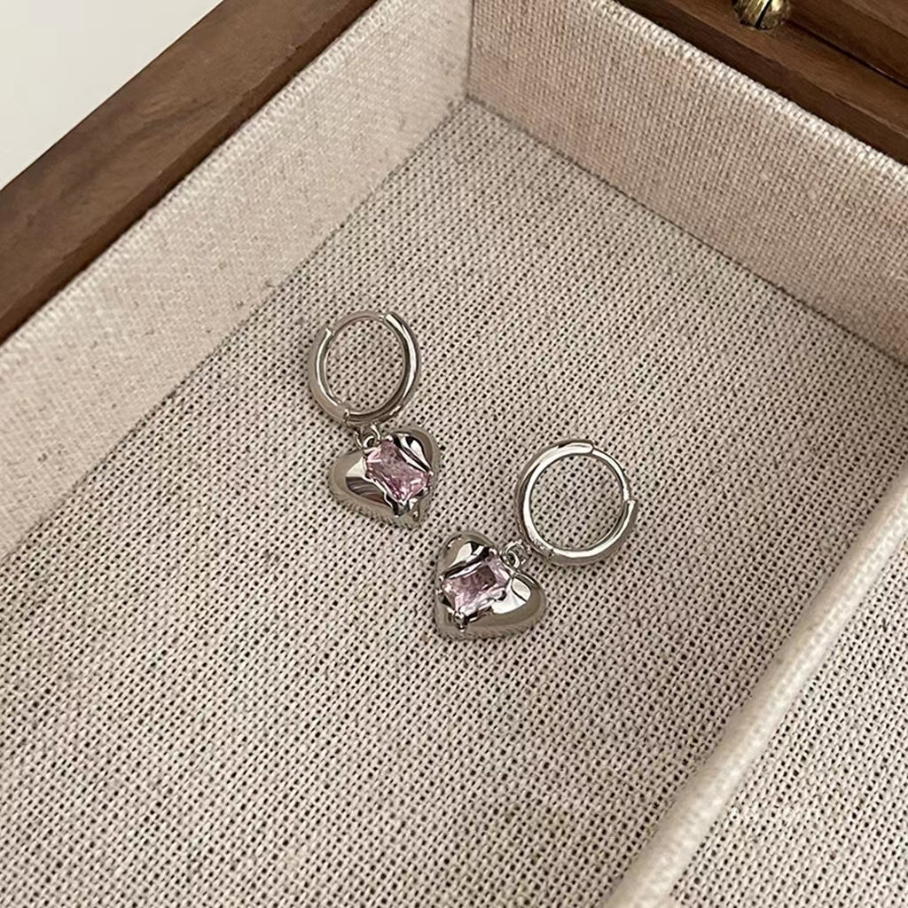 Pink diamond love earrings, female summer earrings, niche high-quality Earrings