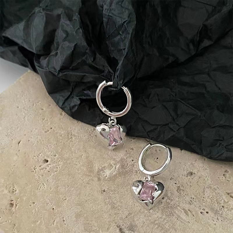 Pink diamond love earrings, female summer earrings, niche high-quality Earrings