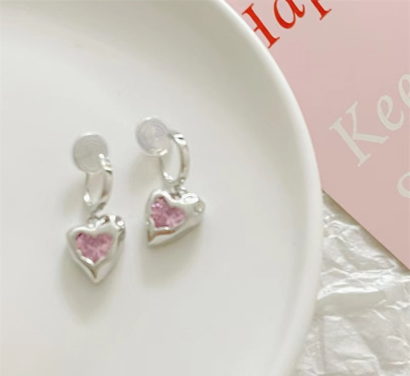Sweet cool pink love zircon silver personality super flash mosquito repellent incense disc ear clip female Earrings without ear holes