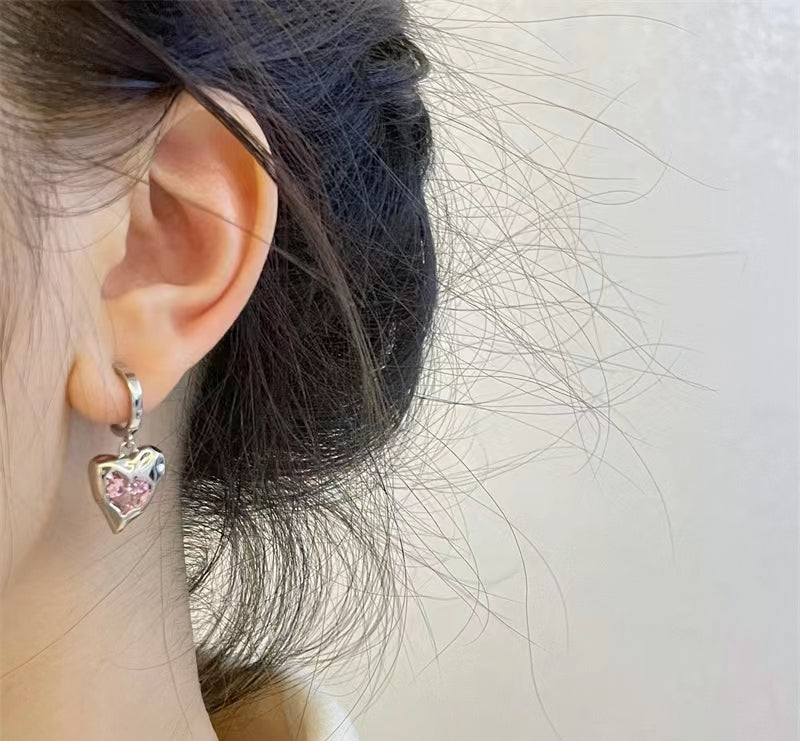 Sweet cool pink love zircon silver personality super flash mosquito repellent incense disc ear clip female Earrings without ear holes