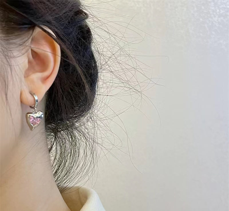 Sweet cool pink love zircon silver personality super flash mosquito repellent incense disc ear clip female Earrings without ear holes