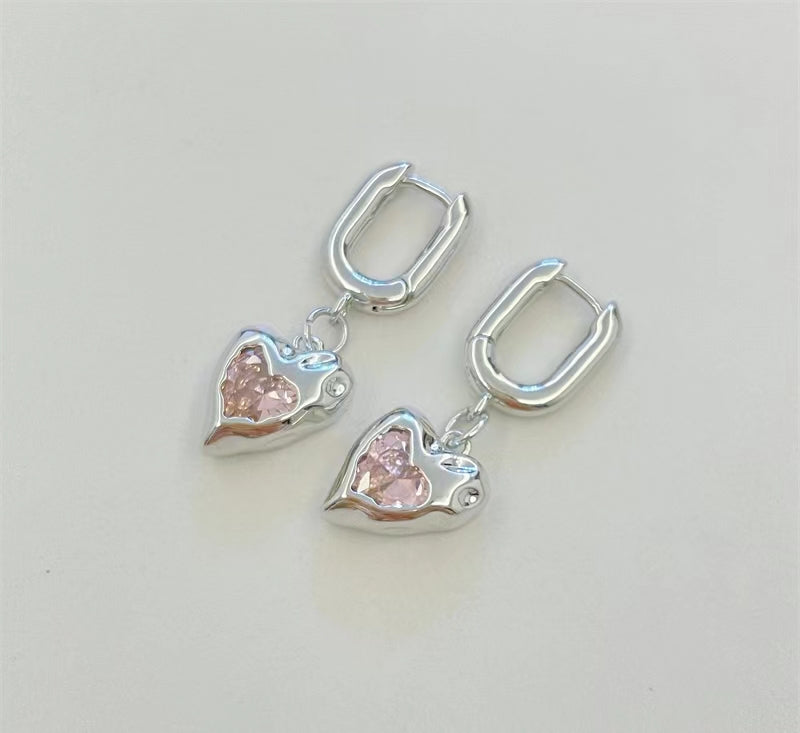 Sweet cool pink love zircon silver personality super flash mosquito repellent incense disc ear clip female Earrings without ear holes